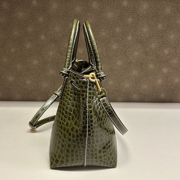🔥🔥🔥Tory Burch McGraw Croc Embossed Leather Drawstring Bucket Satchel Bag - Picture 6 of 15
